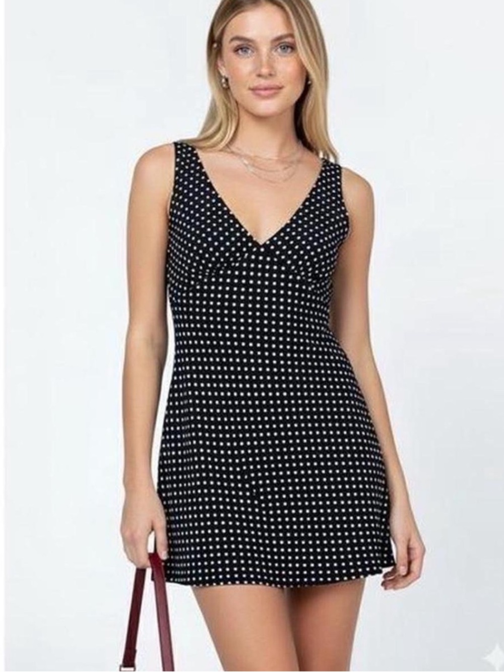 Black Polka Dot V-Neck Mini Dress